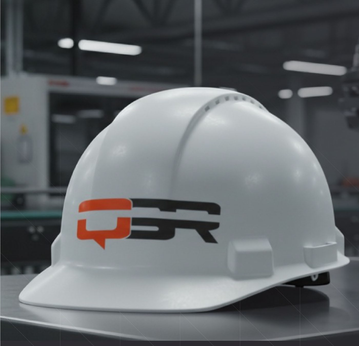 Helm keselamatan dengan identitas QSR